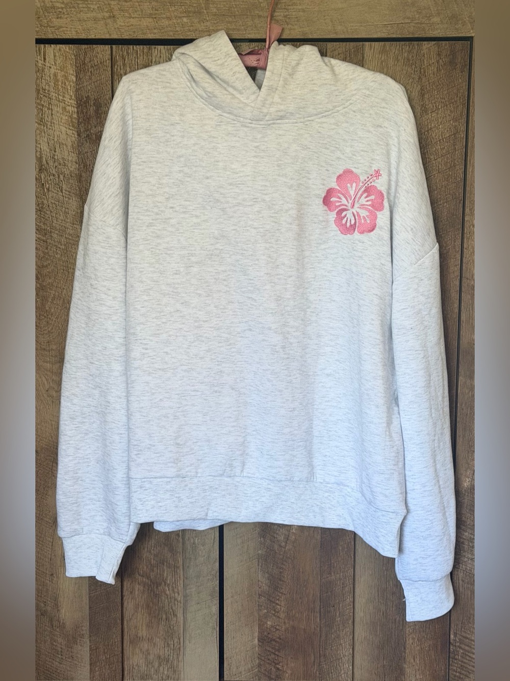 Blue Riot XO Pink Palm Puff Gray Hoodie with Pink Hibiscus Graphic